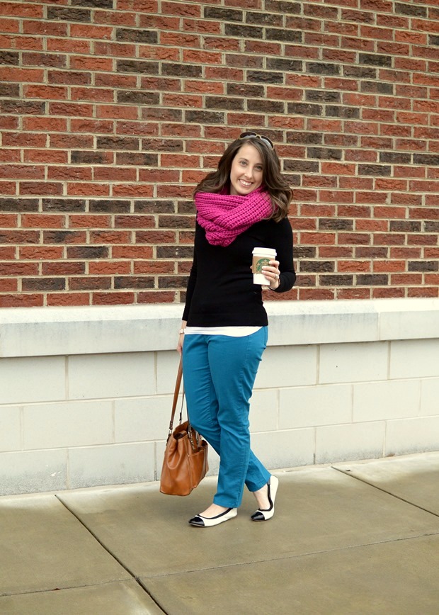 Turquoise pants and fuchsia scarf | NCsquared Life