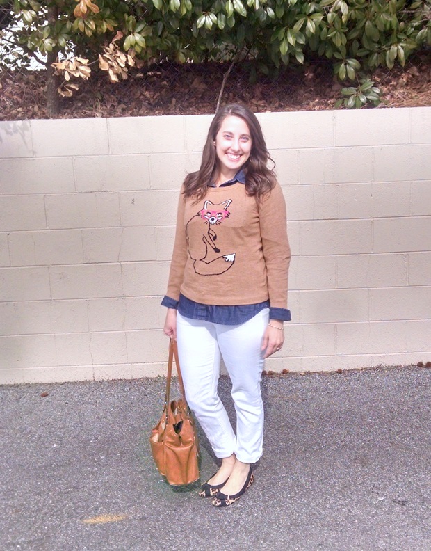 Pinspired: Fox Sweater, Chambray, and White Pants| NCsquared Life